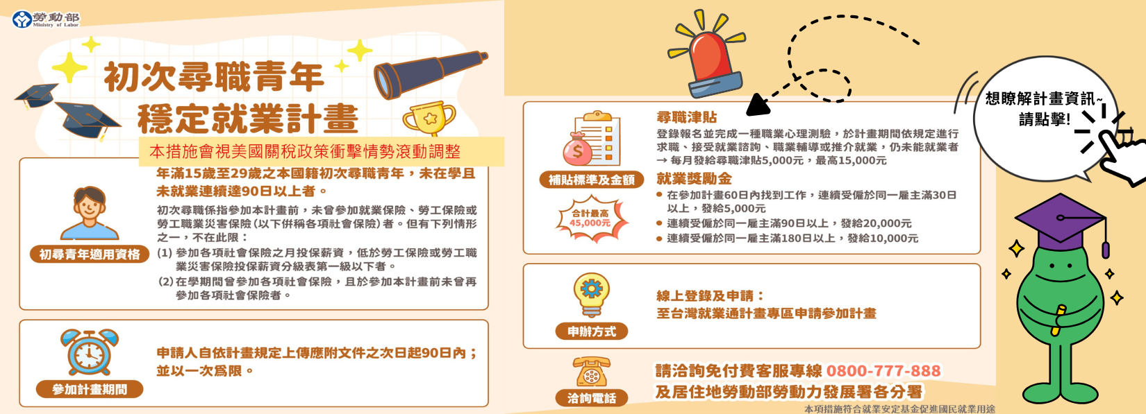 連結到應屆或歷屆畢業生有就業協助需求，請點擊此圖可填線上問卷，勞動部勞動力發展署所屬分署將安排專人洽聯，提供就業服務💪